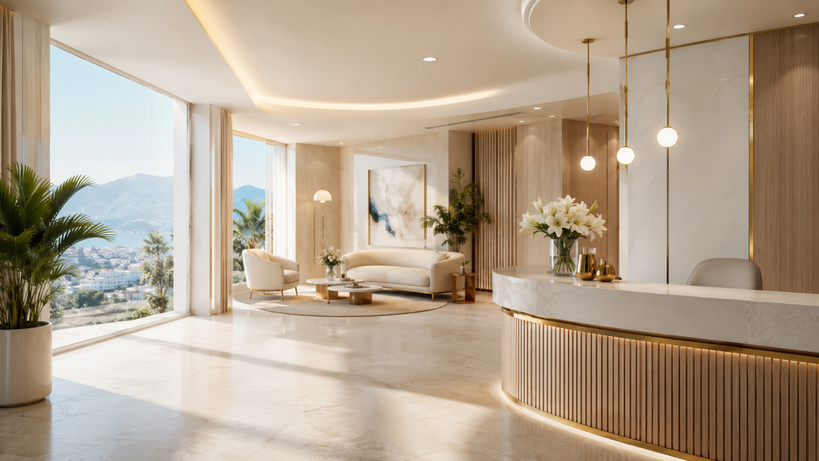 Dr. Asuman Çaylar kliniği modern resepsiyon ve bekleme alanı, Alanya